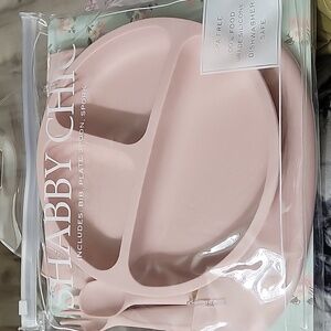 SHABBY CHIC SILICONE BABY DISH WARE SET 4PC NWT PINK